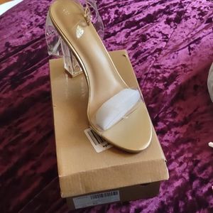 Women's Lucite Clear Ankle Strap Chunky Block Heel